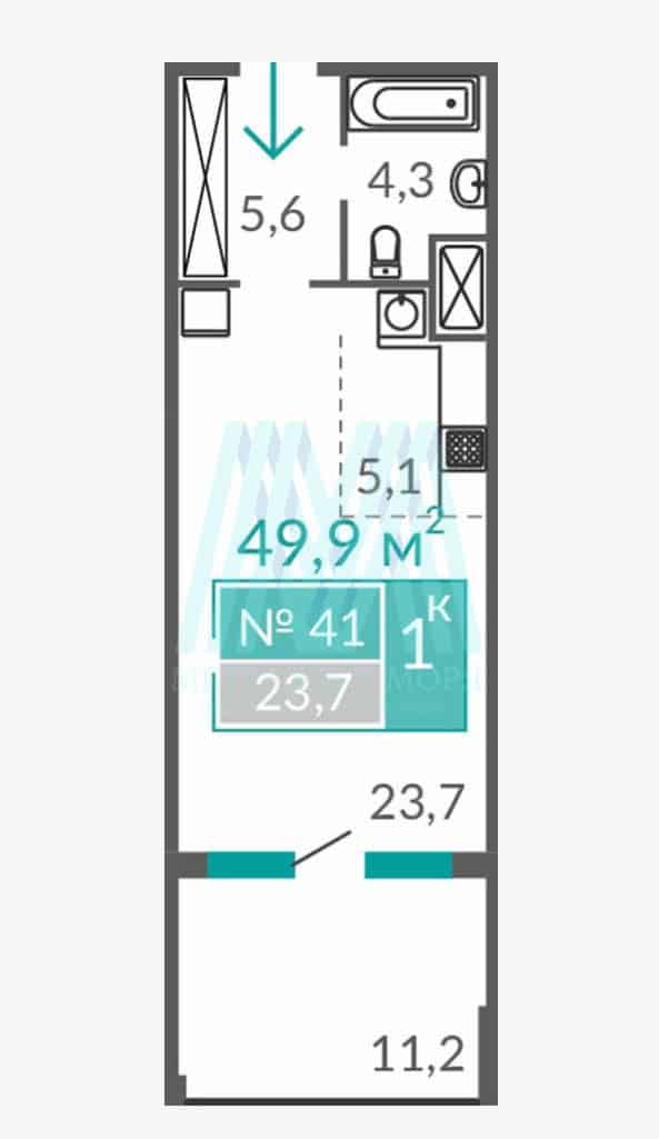Апартамент студийного типа 49,9 кв.м.в рекреационном комплексе Золотые пески