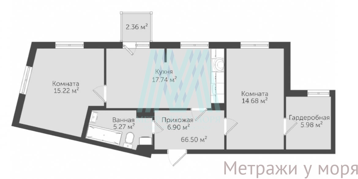 2 к. кв. в комплексе Евпатория 66,5 кв.м. на 5 этаже в корпусе В