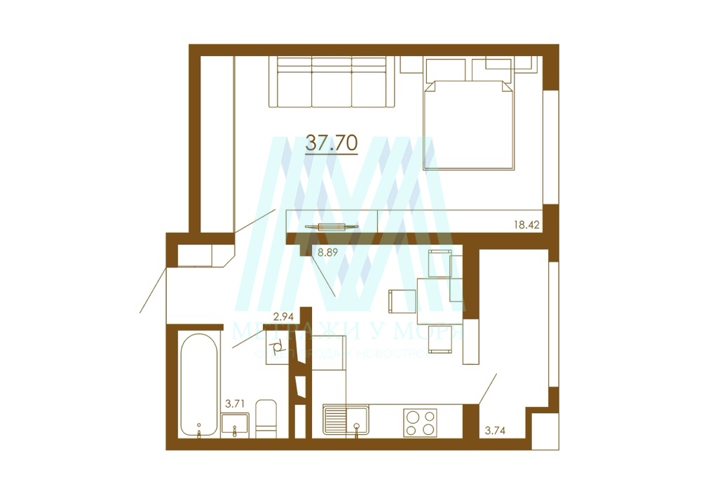 1-комнатнпя квартира №18 ЖК "Крокус" Д2 3 этаж