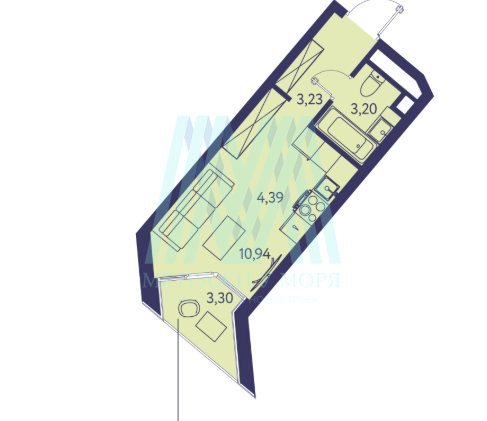 ЖК Новая ливадия 1К квартира 25.06 м², 13 этаж, корпус 3
