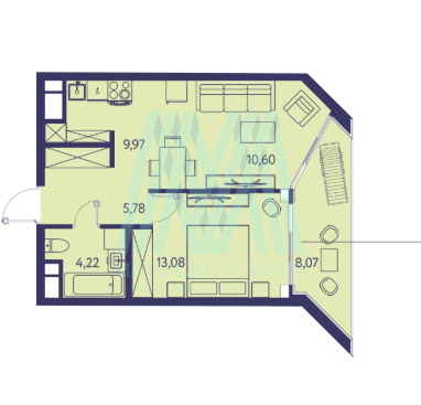 ЖК Новая ливадия 2К квартира 51.72 м², 11 этаж, 3 корпус 