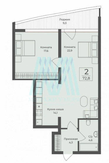 ЖК Премьер Форос 2к апарты 72.8 м², 2 этаж, секция 1