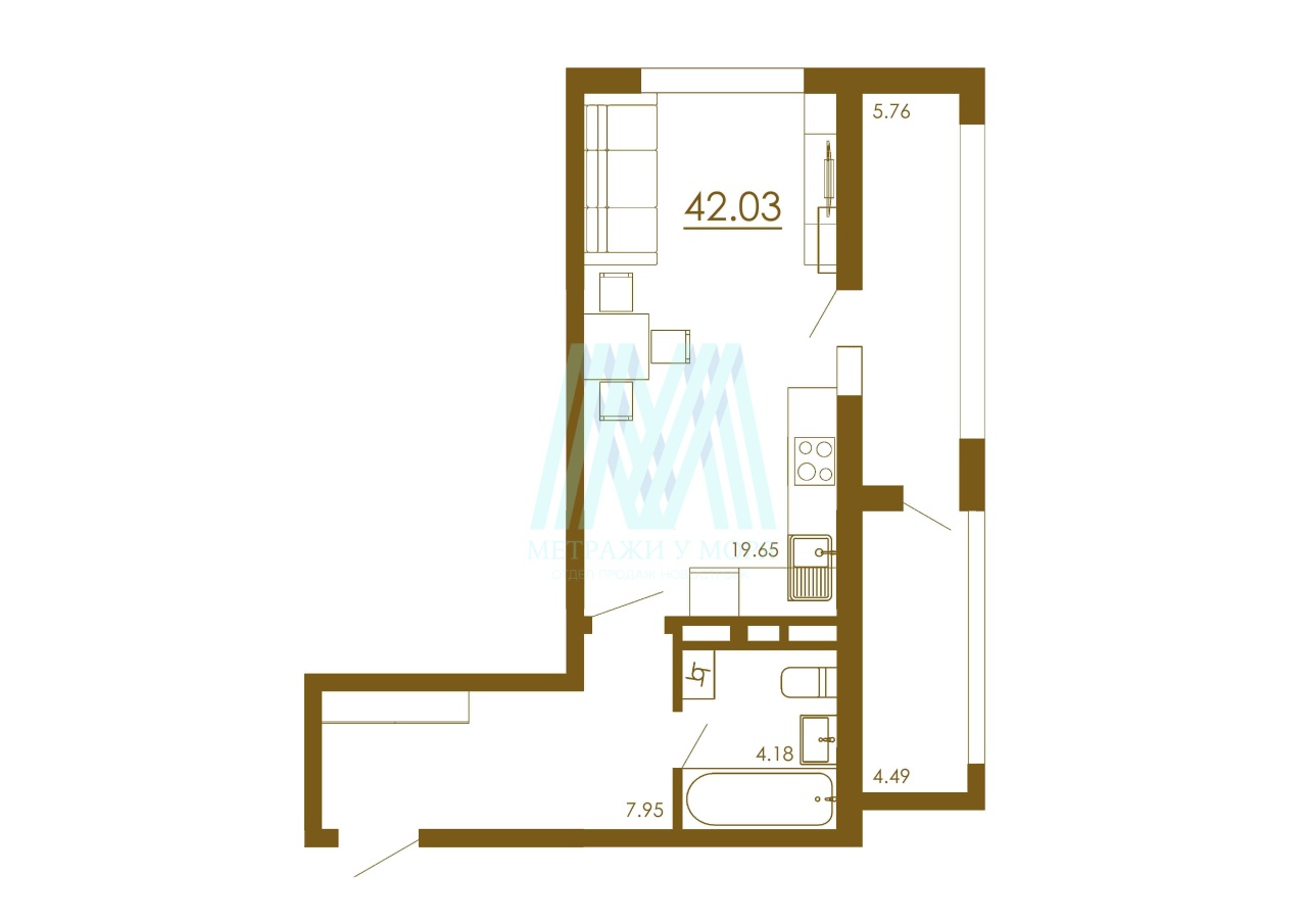 Студия №190 ЖК "Крокус" Д1 4 этаж