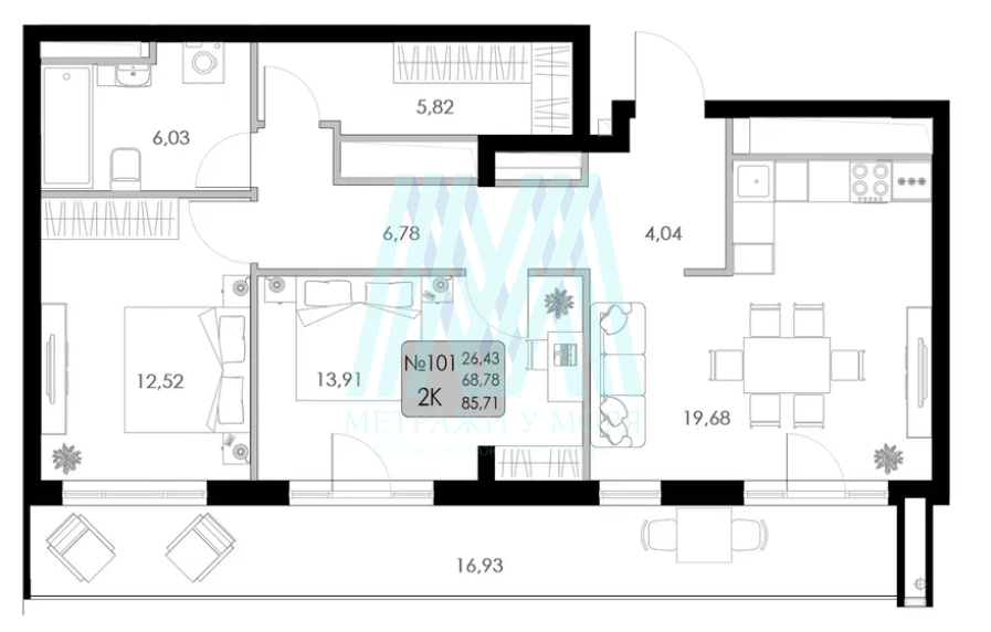 ЖК Долина Роз 1К квартира 85.71 м², 1 этаж номер 103
