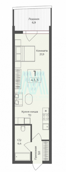 ЖК Премьер Форос 1к апарты 43.3 м², 4 этаж, секция 1