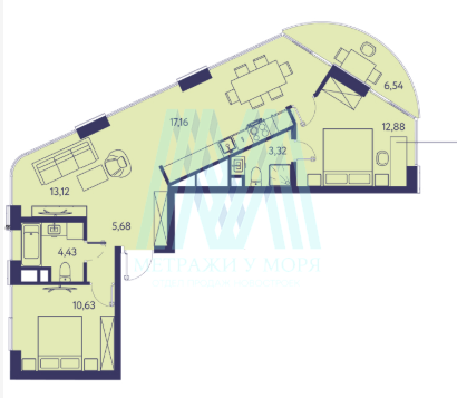 ЖК Новая ливадия 2К квартира 73.76 м², 11 этаж, корпус 3