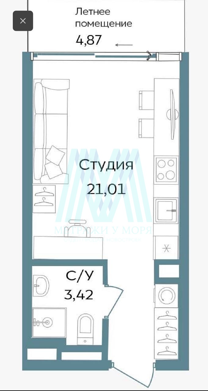Апартамент студийного типа 29,3 кв.м.в комплексе Tempo (Темпо)
