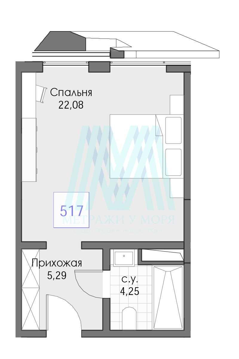 Апартаменты 31,62 кв.м. на 5 этаже в комплексе Берий Палас