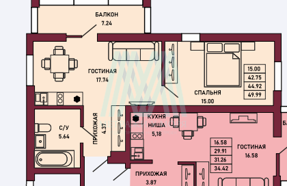 1к квартира в  Клубном доме "Ялта" 