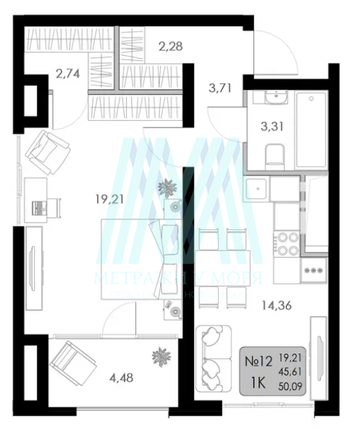 ЖК Долина Роз 1К квартира 50.09 м², 2 этаж номер 59