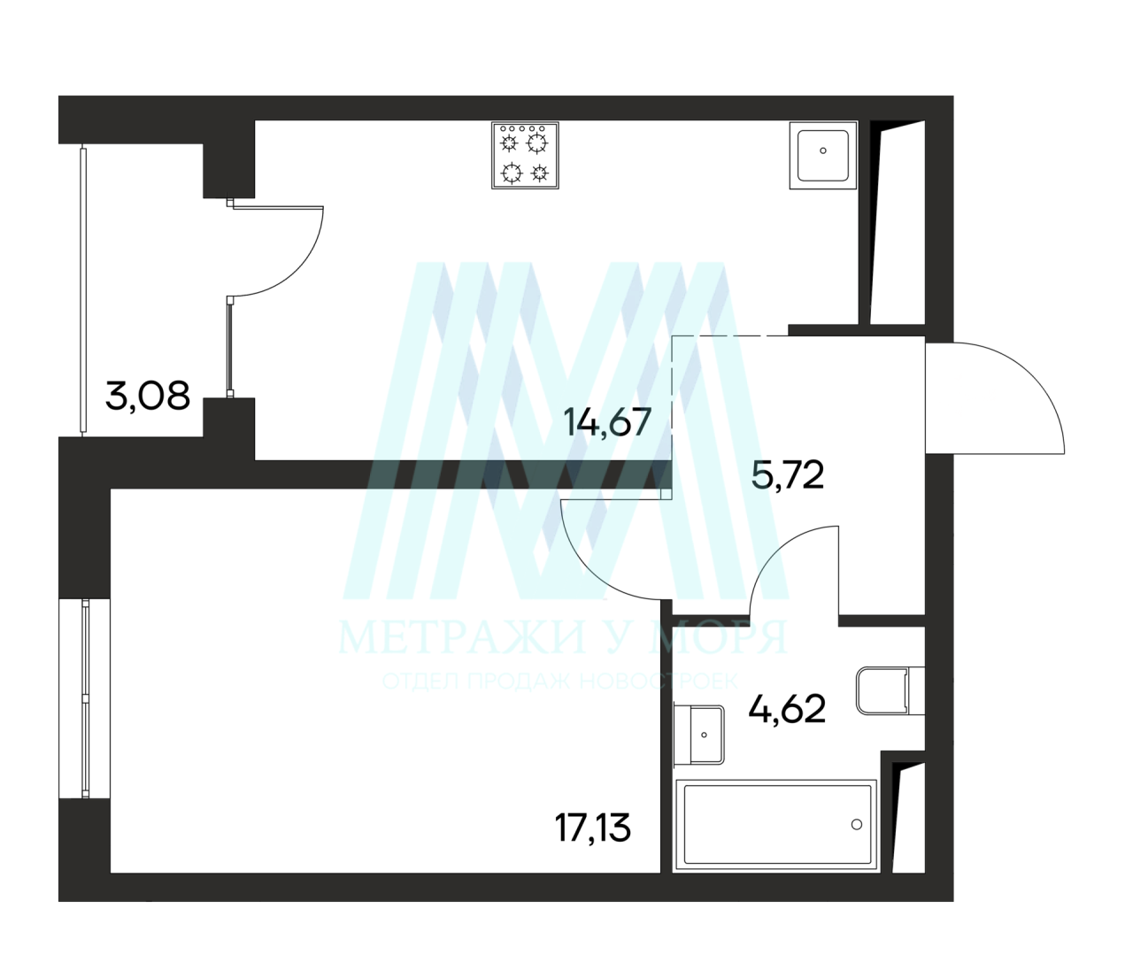 1-комнатная квартира №30 ЖК Листория, К3, 3 этаж