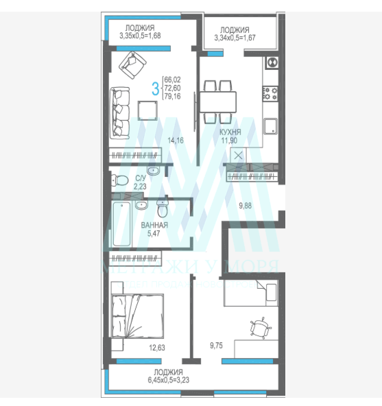 ЖК На Фонтанке 3К квартира 72.6 м² , номер 7, 4 корпус